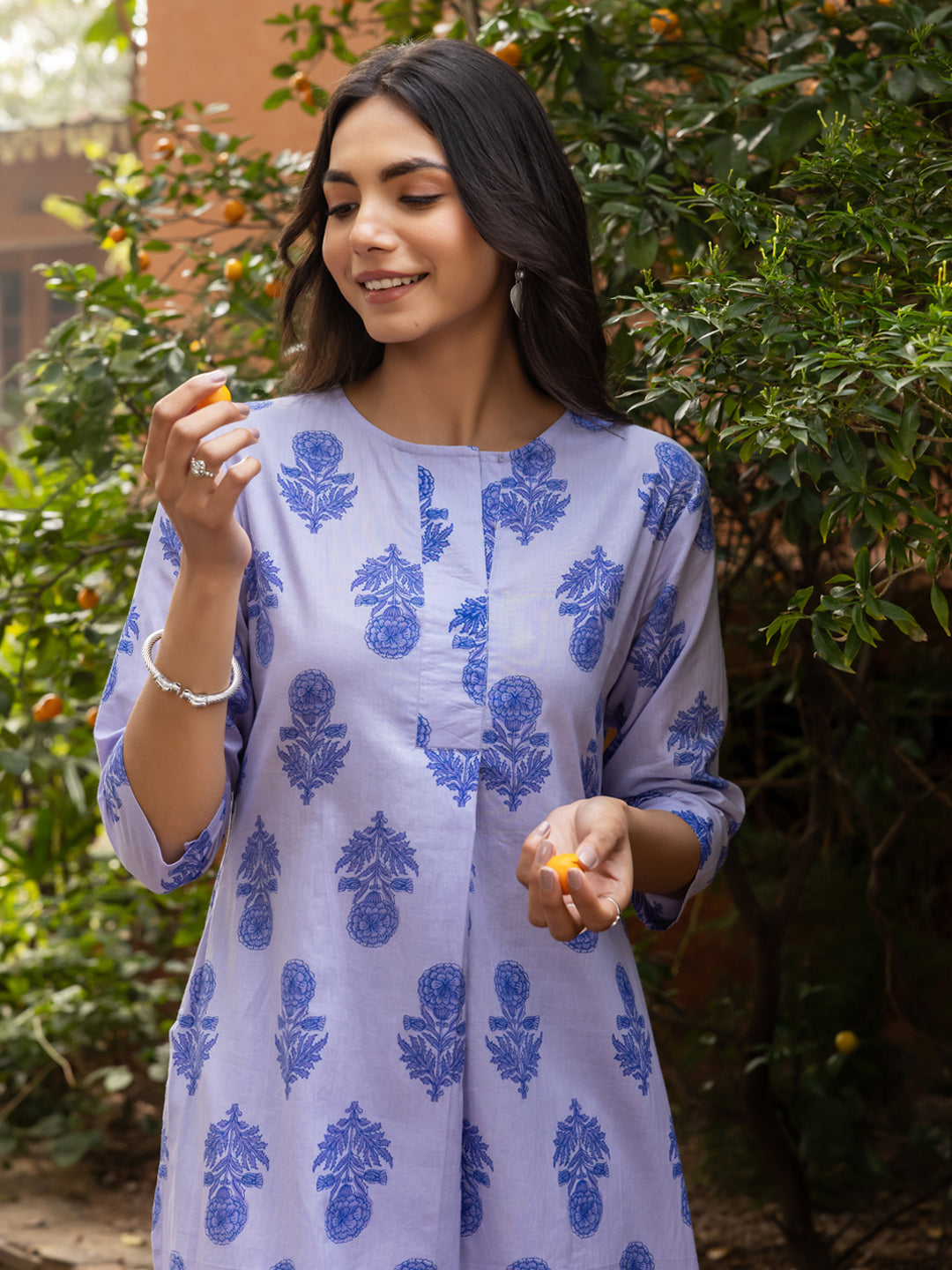 Women's Blue Cotton Flared Kurta Set