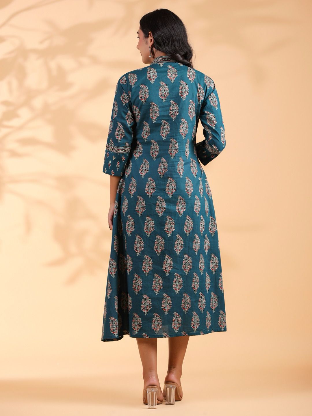 Dark Rama Emboidered Anarkali Cotton Kurta