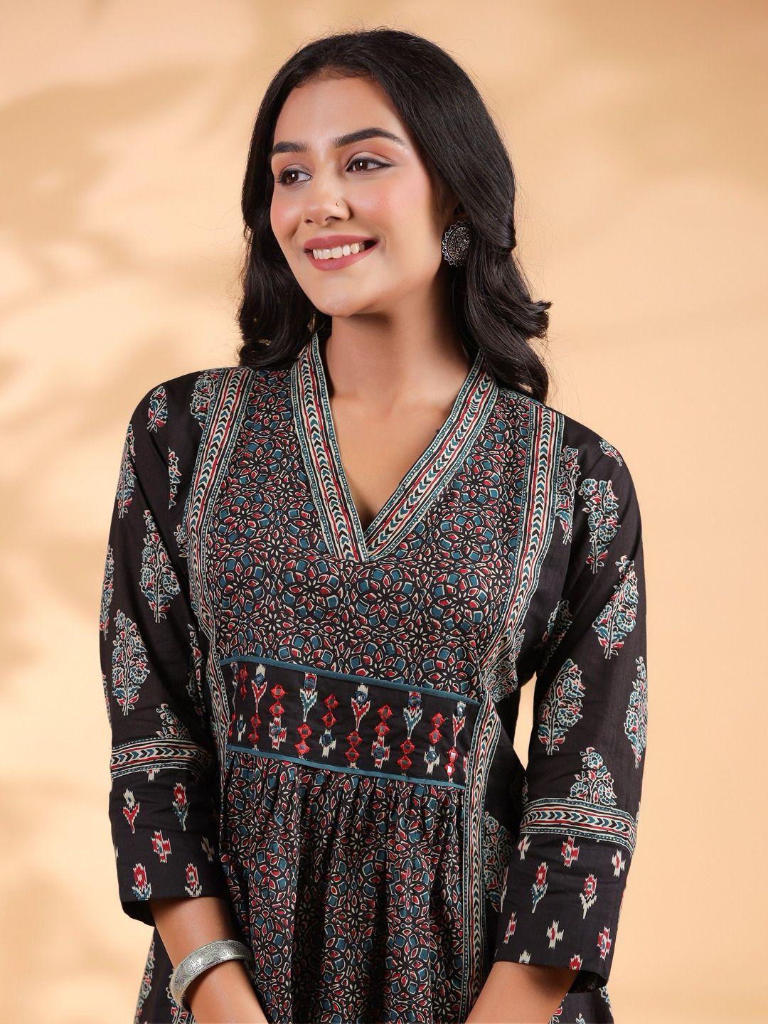 Black  Emboidered Anarkali Cotton Kurta