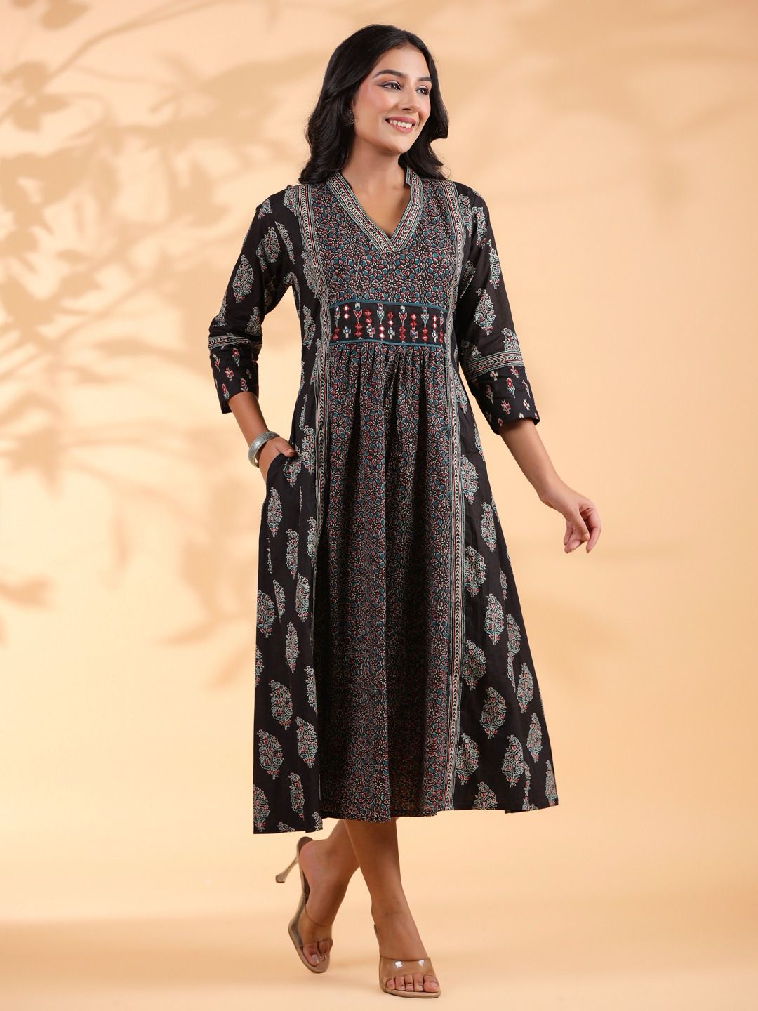 Black  Emboidered Anarkali Cotton Kurta