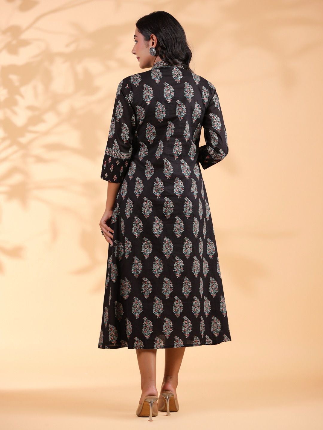 Black  Emboidered Anarkali Cotton Kurta